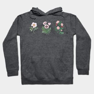 Three Pink Flowers Watercolor Illustration Hoodie